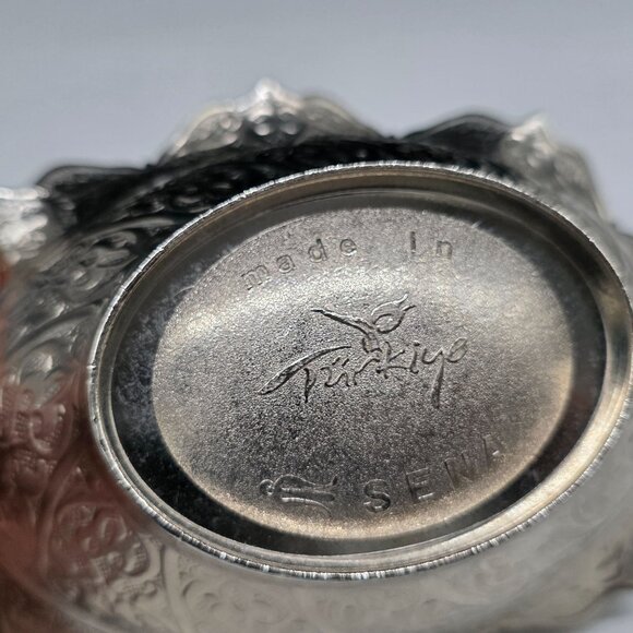 Turkish Silver Plated Decorative Dish With Lid Ruffled Rim Sena - Picture 4 of 10